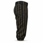 Black baseball knickers with gold vertical pinstripes side view