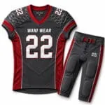 Front view of black and red custom American football uniform