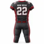 Back view of black and red custom American football uniform