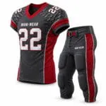 Side view of custom football jersey and padded football pants