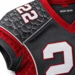 Back view of black and red custom American football uniform