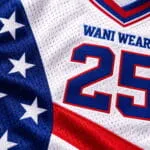Close-up of breathable patriotic American football jersey