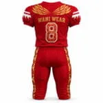 Back view of red custom American football uniform with player number 8