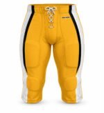 Custom padded football pants front view in yellow, black and white
