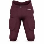 Maroon custom padded football pants with integrated seven-pad protection