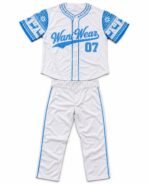 Custom baseball team uniform white and blue snowflake sublimated jersey and pants