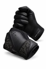 Palm view of custom leather baseball batting gloves with perforated grip panels