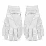 Pair of white custom leather batting gloves with hook-and-loop wrist closure