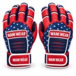Palm view of american flag batting gloves with perforated white leather grip