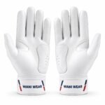Pair of stars and stripes batting gloves showing weathered star field and splatter stripes