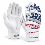 White leather palm view of stars and stripes batting gloves with Wani Wear strap