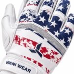 Close-up of stars and stripes batting gloves moulded chevron badge and knuckle mesh