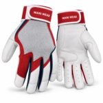 Red batting gloves in red white and navy with knit elasticated wrist band