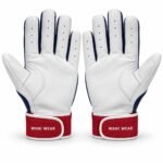 White leather palm view of red batting gloves with perforated fingers