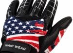 Close-up of USA batting gloves showing gloss TPR finger shells and flag print
