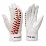Baseball seam batting gloves with photo-real game ball print and red laces