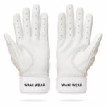 White leather palm view of baseball seam batting gloves with perforated fingers