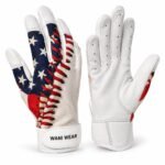 Patriotic batting gloves with fused American flag and baseball seam print