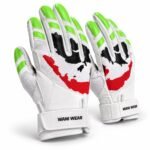 Custom printed batting gloves with full panel graphic print and green padded finger caps