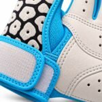 Detail of elephant print batting gloves wrist strap and mesh web gusset