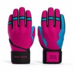 Pair of custom baseball batting gloves showing cut-and-sewn colour block panels