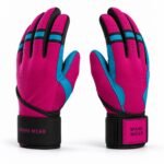 Custom baseball batting gloves in pink cyan and black with Wani Wear wrist strap