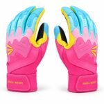 Pink batting gloves with three-tone drip panels and moulded knuckle guards