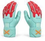 Mint and red softball batting gloves with drip panels and perforated cuff