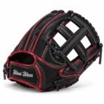 Angled view of infield baseball gloves showing embroidered Wani Wear wrist patch