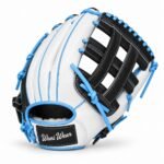 Back view of custom baseball gloves with wool-lined wrist opening and Wani Wear patch