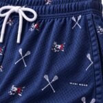 Close-up of breathable mesh fabric on customized lacrosse shorts with sublimated print