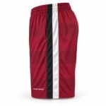 Side view of custom lacrosse shorts with side pocket and black and white stripe panel