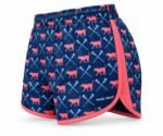 Customized lacrosse shorts side view showing mesh panel and stitching