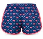 Customized lacrosse shorts back view with all-over sublimated pattern
