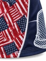 Close-up of sublimated flag print fabric on custom lacrosse shorts