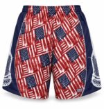 Customized lacrosse shorts back view with all-over sublimated print