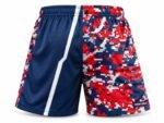Personalized lacrosse shorts back view with digital camo panel