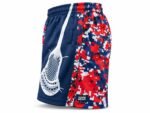 Custom lacrosse shorts side view showing pocket and panel design