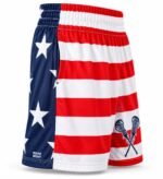 Custom lacrosse shorts side view showing pocket and flag panel design