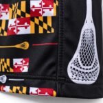 Close-up of lightweight polyester fabric and sharp sublimated print on customized lacrosse shorts