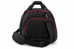 Custom duffle bags black and red with Wani Wear logo and padded shoulder strap