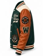 All-leather letterman jacket with Wani Wear script lettering, chenille W and Champions Are Made patch