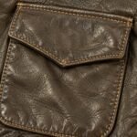 Flap patch pocket with contrast stitching on A2 leather flight jacket