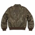 Vintage A2 aviator leather jacket back view with epaulettes and knit waistband, OEM manufacturer