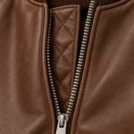 Quilted diamond-stitched placket and metal zip on custom leather bomber jacket