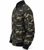 MA-1 utility zip sleeve pocket on custom camo bomber jacket by Wani Wear