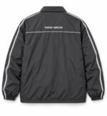 Custom coach jacket back view with Wani Wear logo print and reflective yoke piping