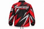 Back of a custom sublimated coach jacket with large Wani Wear logo and number 10