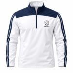 Custom windbreaker jacket white and navy quarter zip with embroidered golf crest by Wani Wear