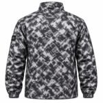 Custom windbreaker jacket back view in grey digital camo with Wani Wears logo and sleeve patch